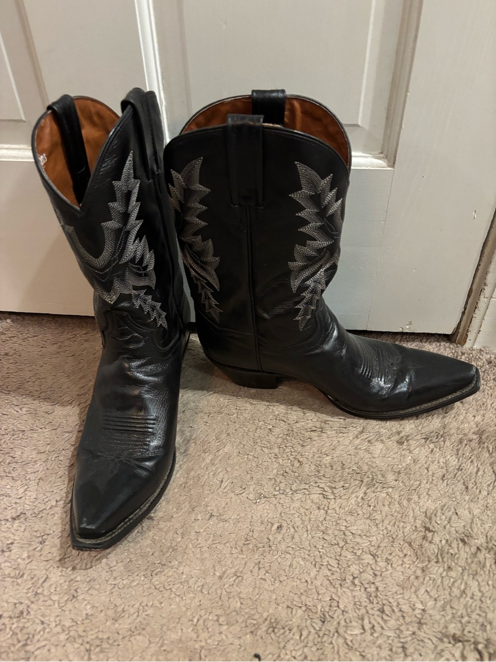 Dan Post Black Leather Cowboy Boots with Silver Stitching